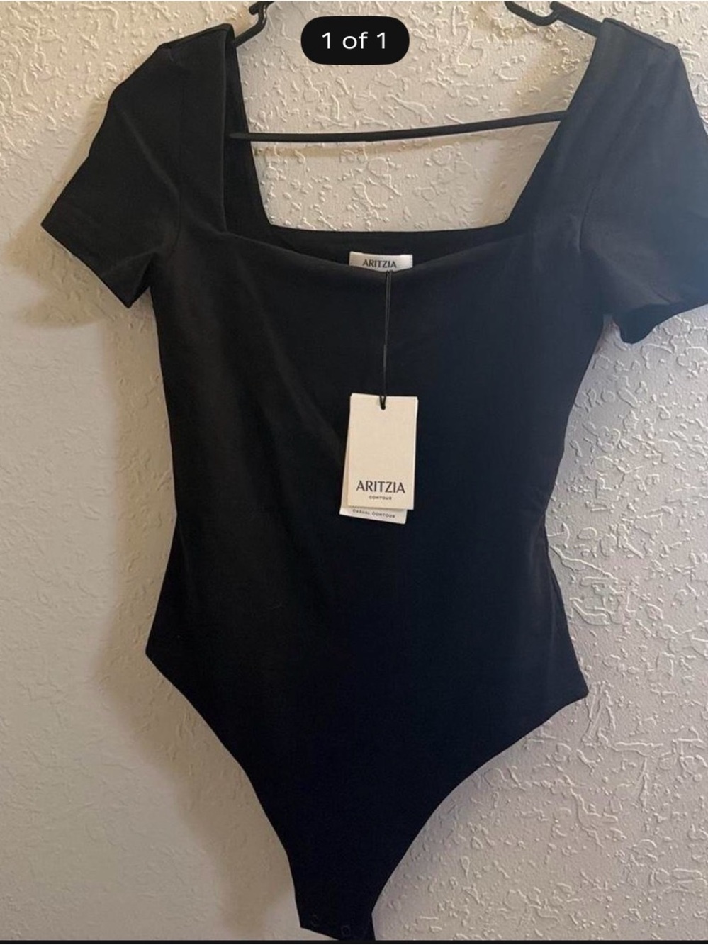 Aritzia Black Square Neck Short Sleeve Bodysuit - Classic Fit